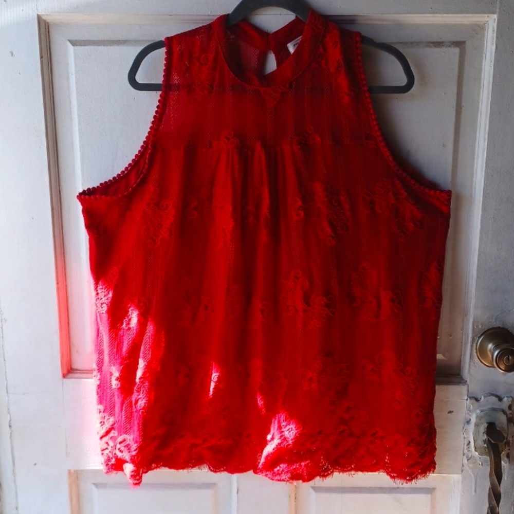 Eve & Maddie Red Lace Turtleneck Embroidered Sleeveless Top size 3X